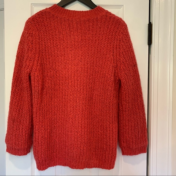 Cabi chunky knit zippered cardigan mohair blend pink salmon red medium #620 - Picture 7 of 9